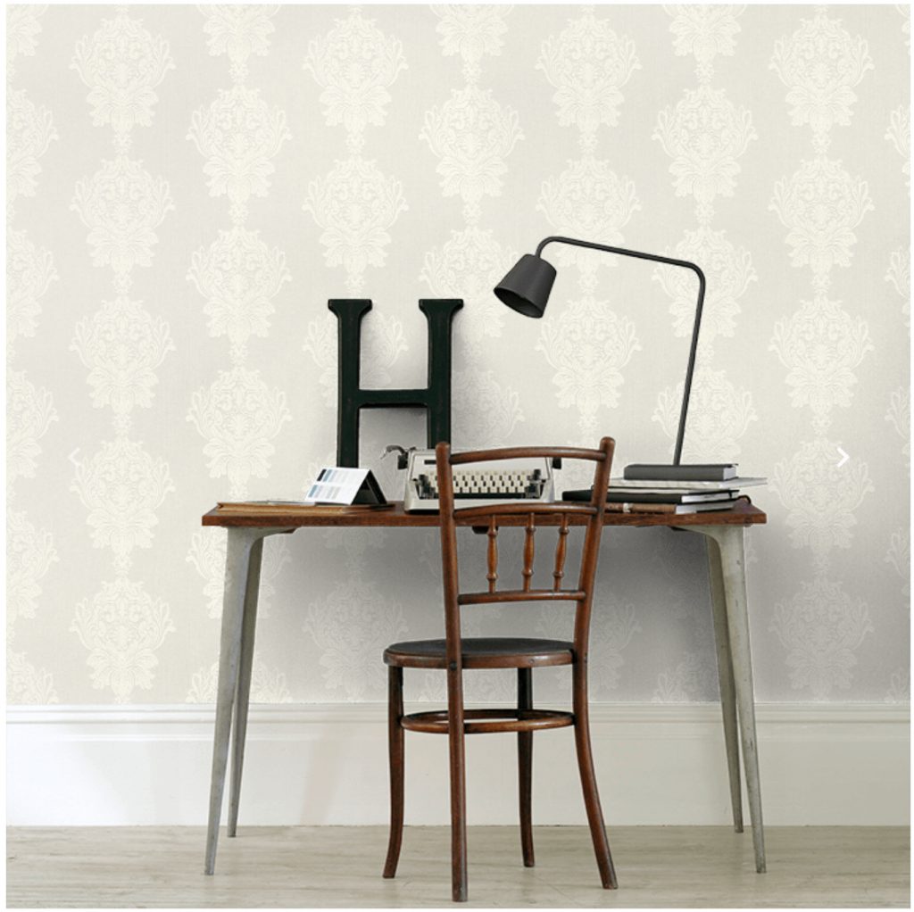Luxury wallpaper used in a writing room with a desk