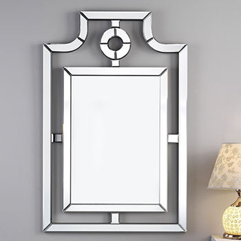Funriturebox UK Cairo mirror - rectangular mirror in a chrome and mirrored frame reminiscent of stained glass window 1920s art deco style. 