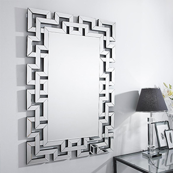 Furniturebox UK Venetian mirror - large rectangular mirror in a chrome and mirror frame comprising crenellated lines pattern