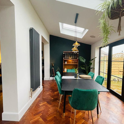 modern green and gold dining room design