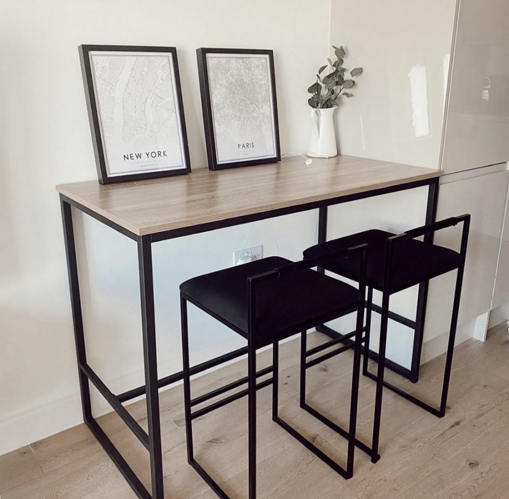 A bar table is a great space saving dining table, an alternative to a traditional dining set and can be used as an extra prep surface in the kitchen.