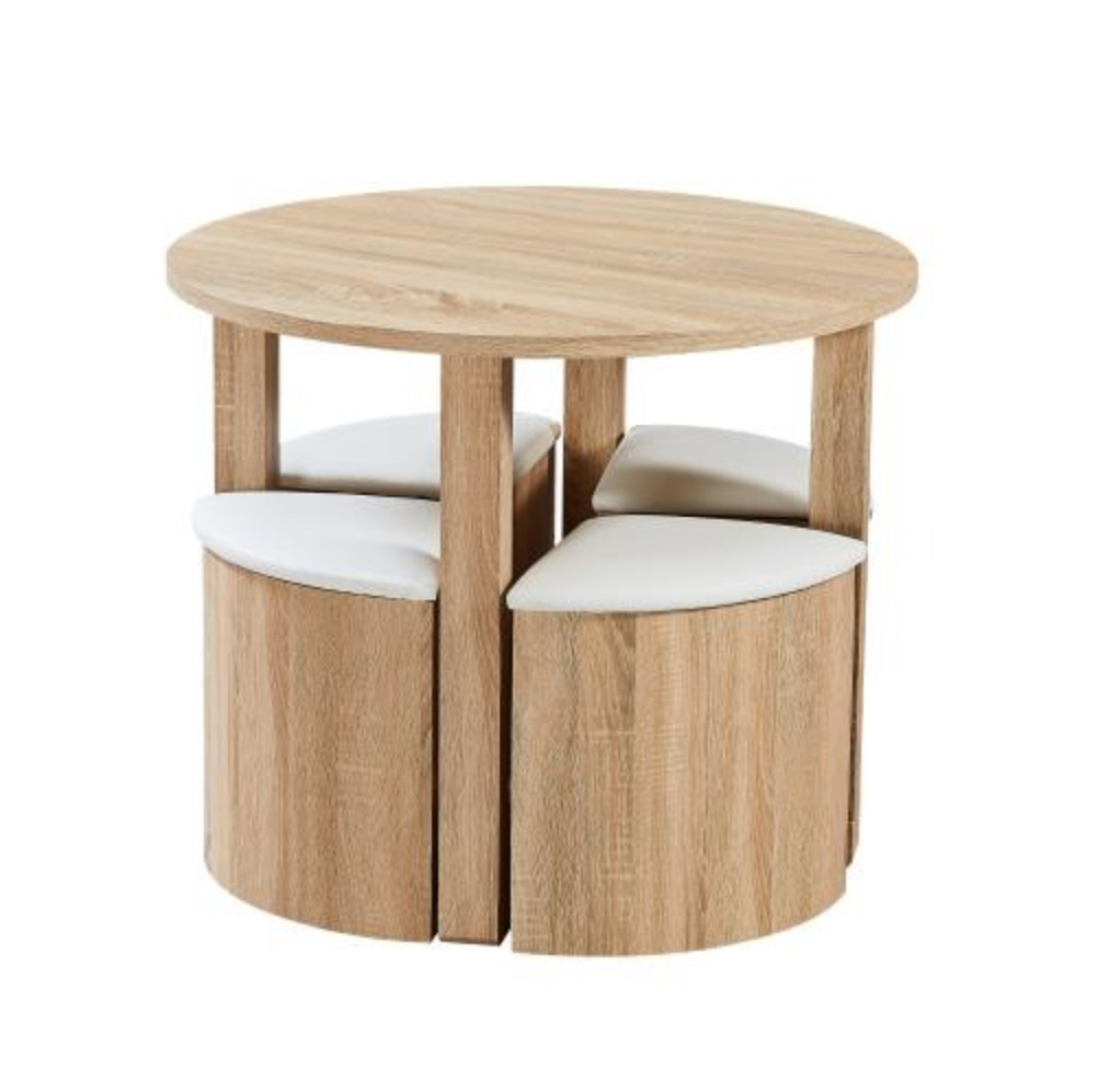 The Oxford space saving wooden dining set with the chairs pushed in