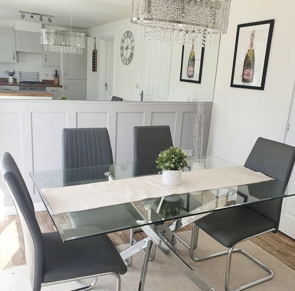 A rectangle table and chairs set is great for a kitchen/diner room.