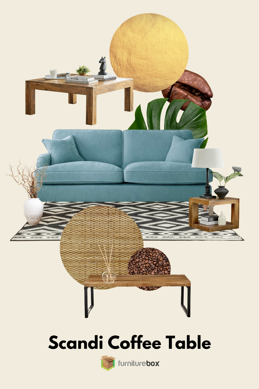 Scandinavian coffee table styling flat lay