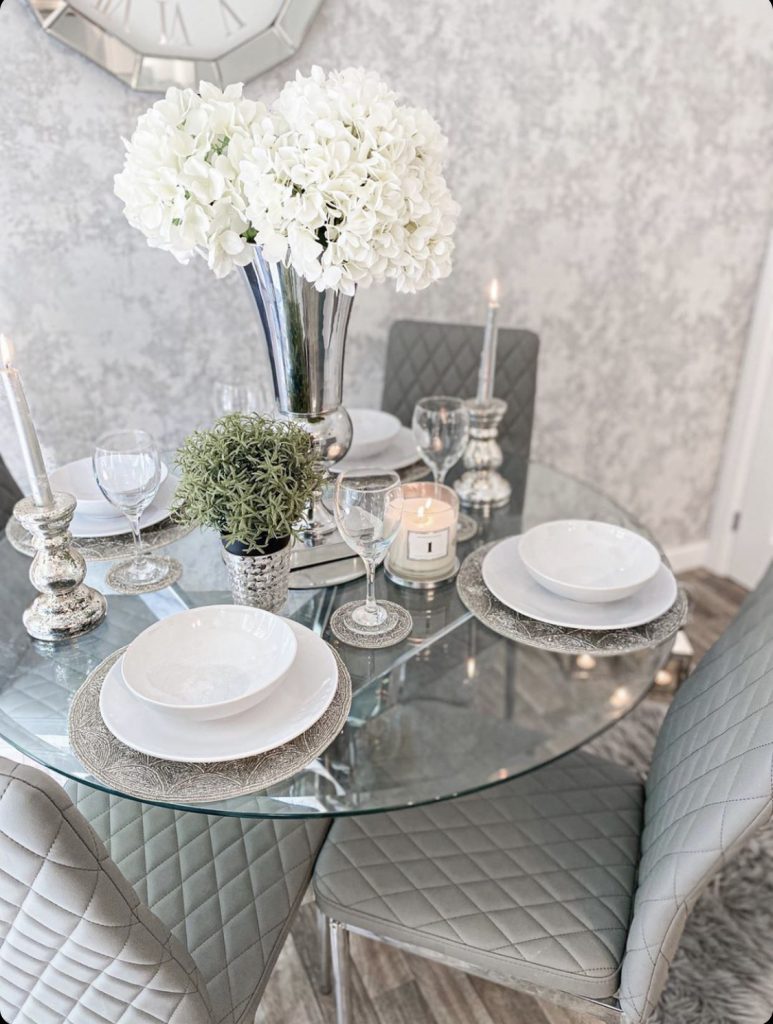 A close up of a beautifully decorated dining room table