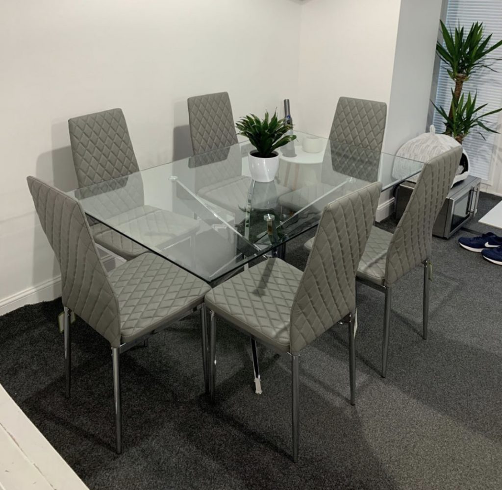 Temporary carpet used in a dining room