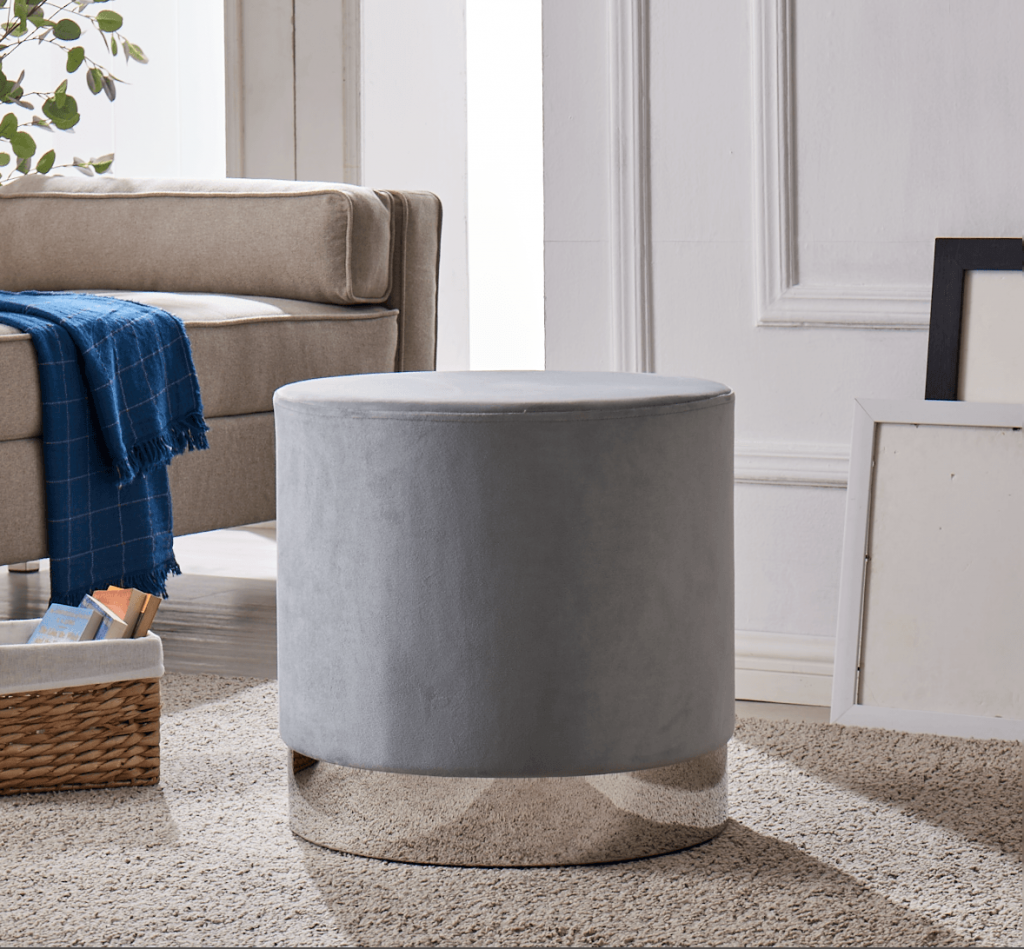 A Como Grey Velvet Upholstered Silver Stool.