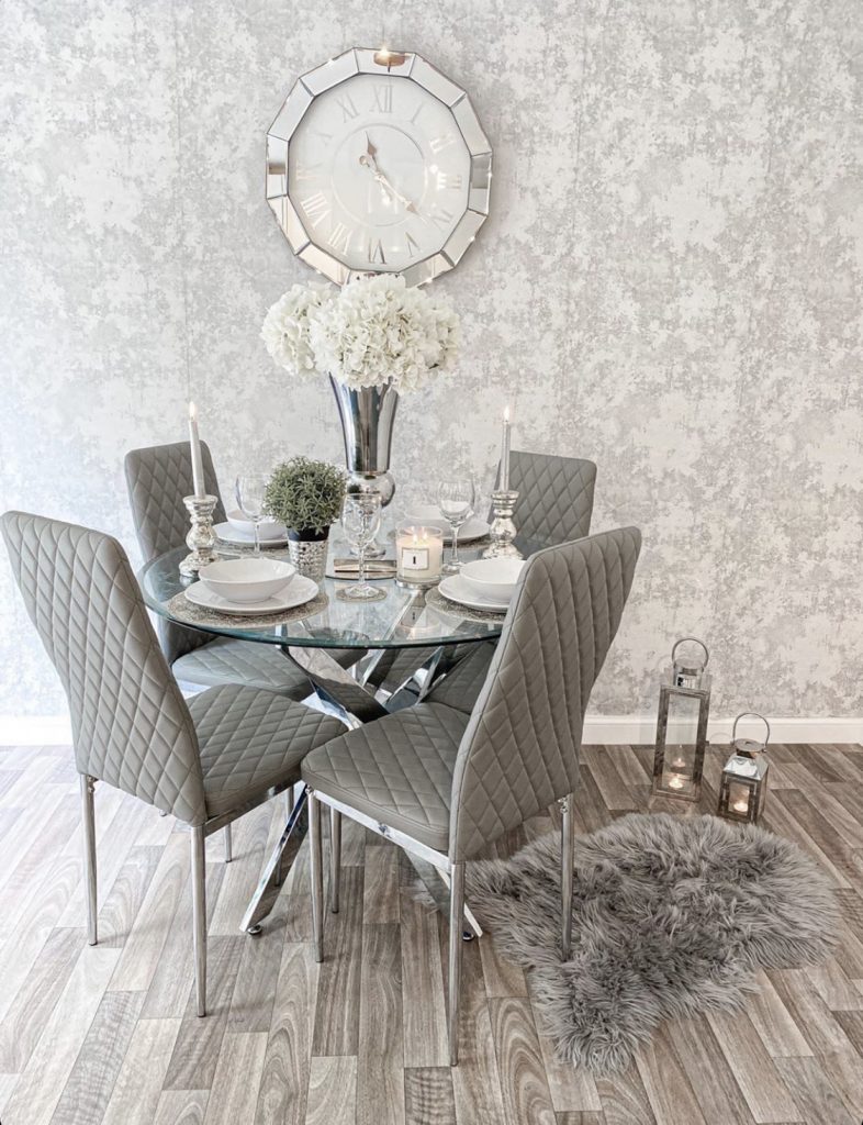 Grey faux leather dining chairs used as a practical and durable chair