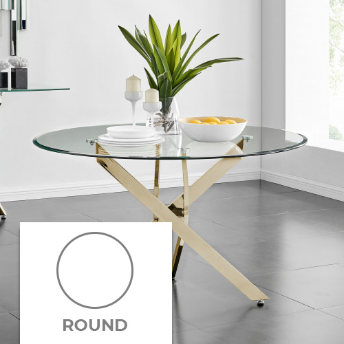 an example of a round glass dining table in a contemporary dining room