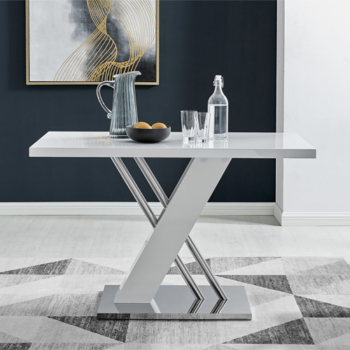 sorrento white gloss dining table with modern base design in a contemporary room