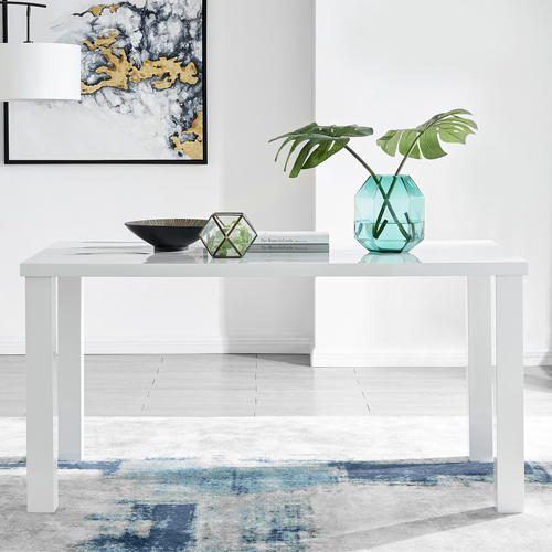 white high gloss rectangular dining table with modern dining room accessories