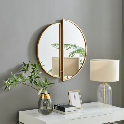 Crescent Gold Round Wall Mirror - 80cm - round mirror split into two semi-circles