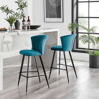 teal velvet bar chair stools with black legs