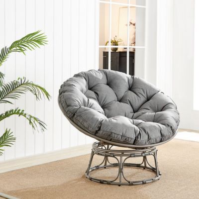 Moon Chair Grey Rattan Cushioned Outdoor Papasan Chair