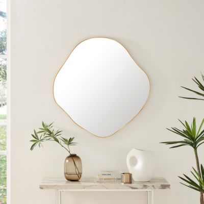 gold framed organic irregular pebble mirror