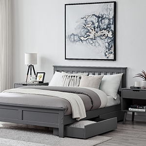 Dark grey double bed with drawer storage