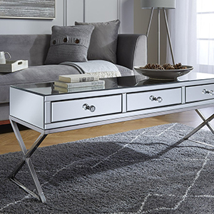 Mirrored coffee table with drawers