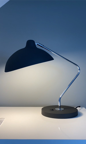 A wide shade style City lamp in black and chrome