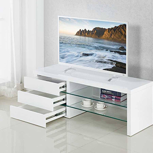 White gloss and glass TV stand with drawers