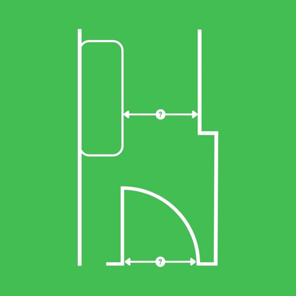 icon style infographic showing the measuring of the narrowest part of a hallway. 