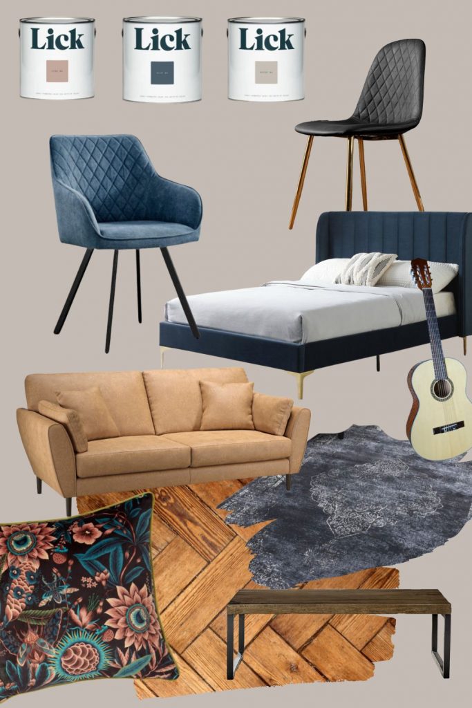 modern 70s home inspiration with denim and leather industrial look