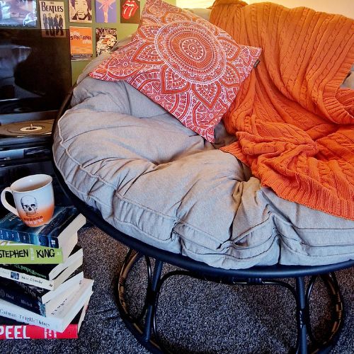 moon papasan chair with orange mandala ciushion