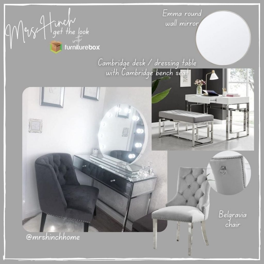 Grey homes inspiration with dressing table vanity area from Mrs Hinch