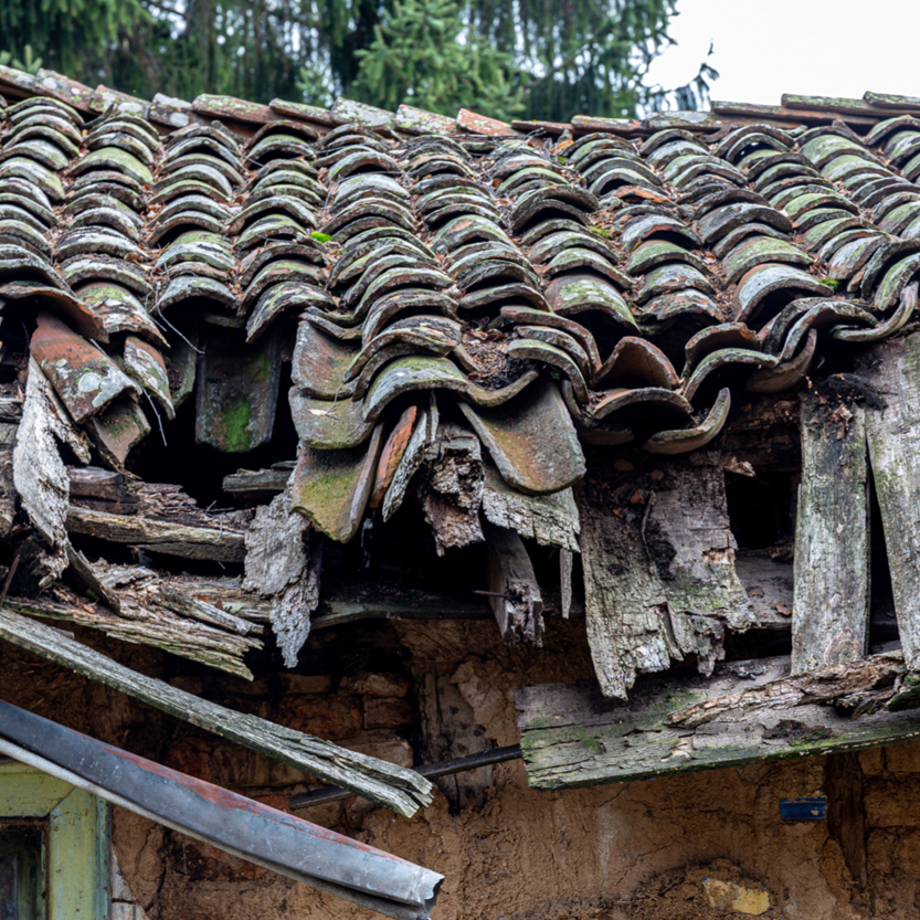 A roof in bad condition. Fix the roof to prepare your home for sale