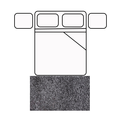 Aerial floor plan showing double bed and bedside tables, with a medium size rug placed at the foot of the bed.