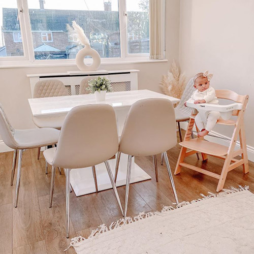 Scandi style dining area with table and chairs
