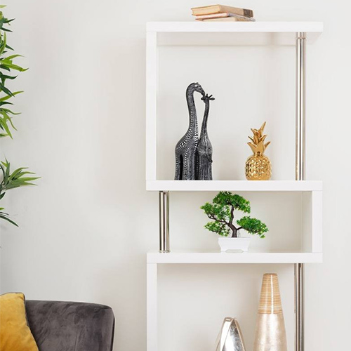 white high gloss and chrome shelving unit