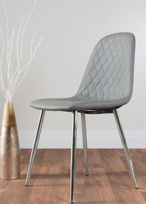 hatched stitching design on a grey faux leather dining chair