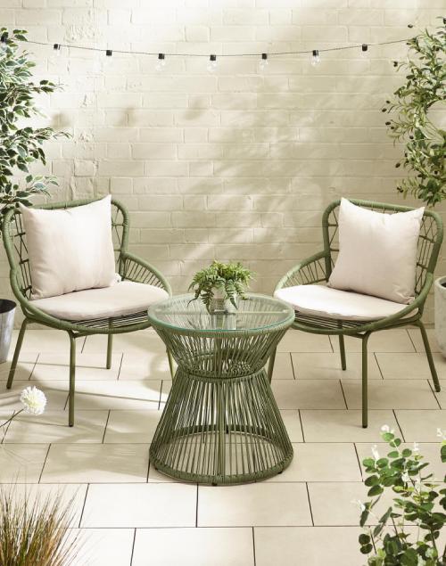 Zuma Green Metal & Rattan 2 Seat Garden Bistro Set