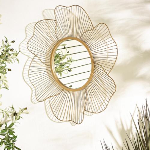 Flora Gold Medium Round Flower Frame 80cm Garden Mirror