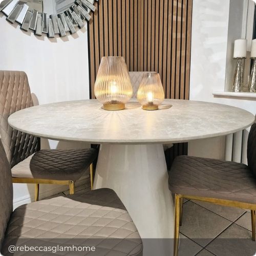 Palma Round Beige Stone Effect 4-6 Seater Dining Table Palma Round Beige Stone Effect 4-6 Seater Dining Table
