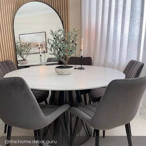 Pesaro Grey Dining Chairs & Nina Round White Marble Effect Dining Table
