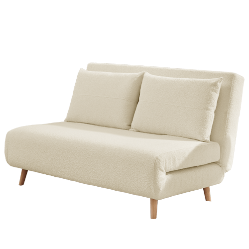 Bobby Off-White Boucle Fabric Double Folding Sofa Bed