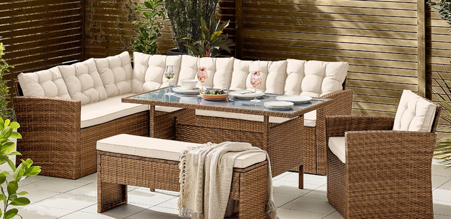 Marbella Beige Rattan 9 Seat Sofa Garden Dining Set
