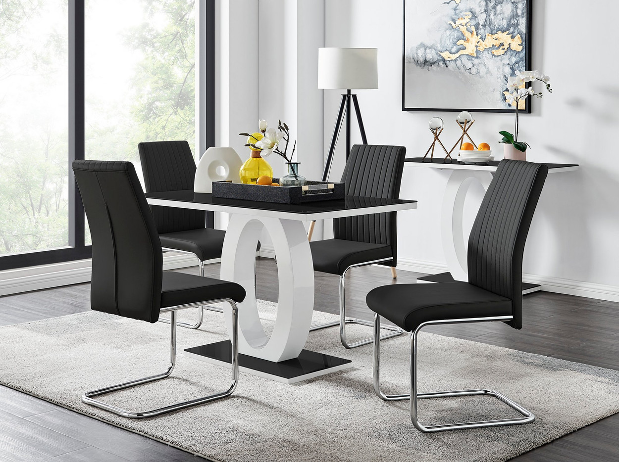 Giovani High Gloss Glass Dining Table Set, High Seat Dining Room Chairs