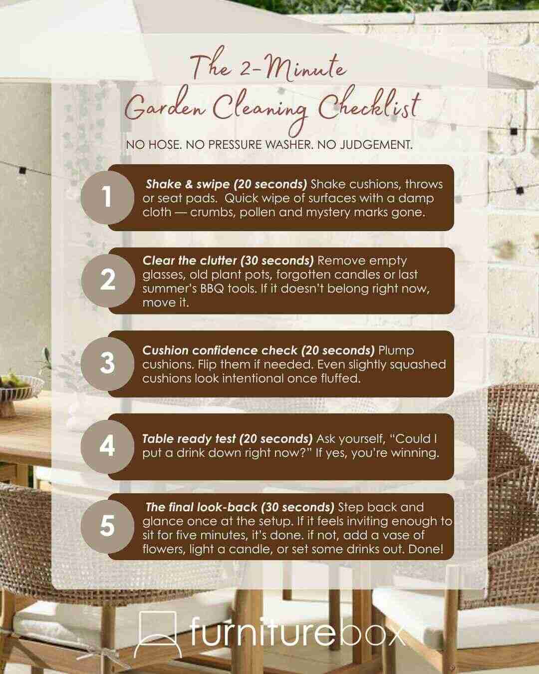 checklist of 5 quick and easy actions to clear up your garden ready for use