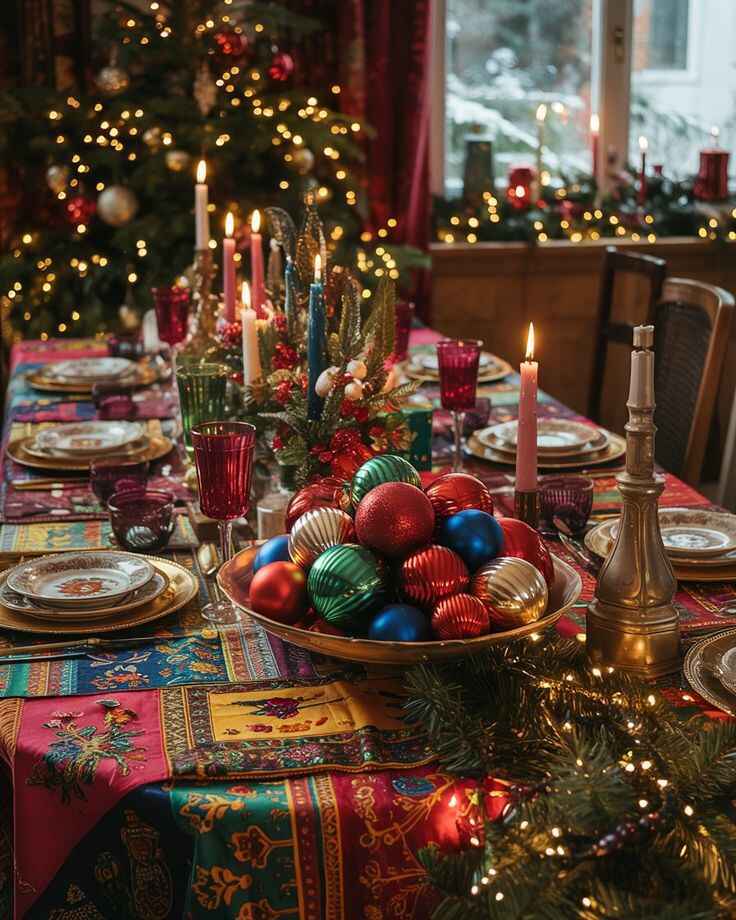 90s retro Christmas decor dining room