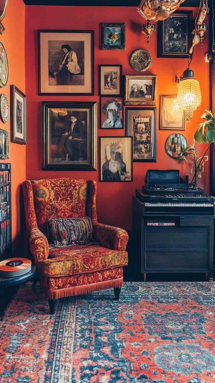 bold maximalist living room with rug