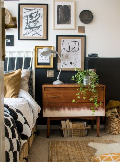 neutral rug in bold maximalist bedroom