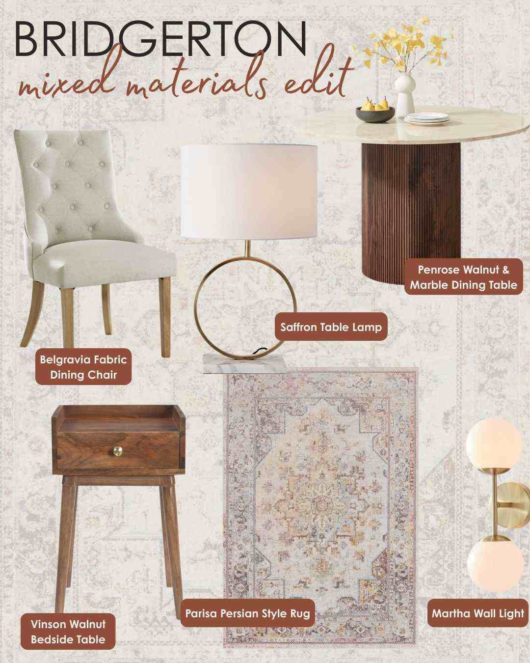 Bridgerton home decor furniture n mixed materials