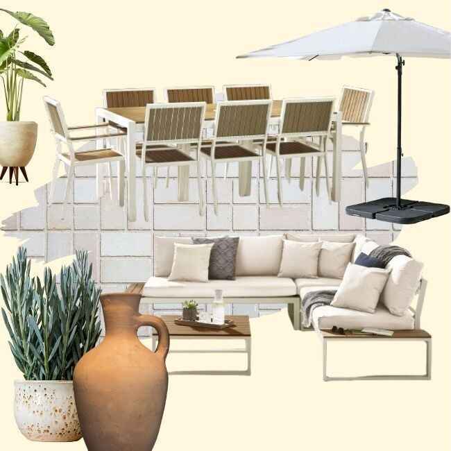 matching white metal dining table set and sofa