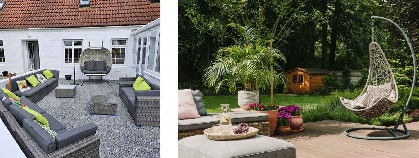 egg chairs in larger outdoor spaces