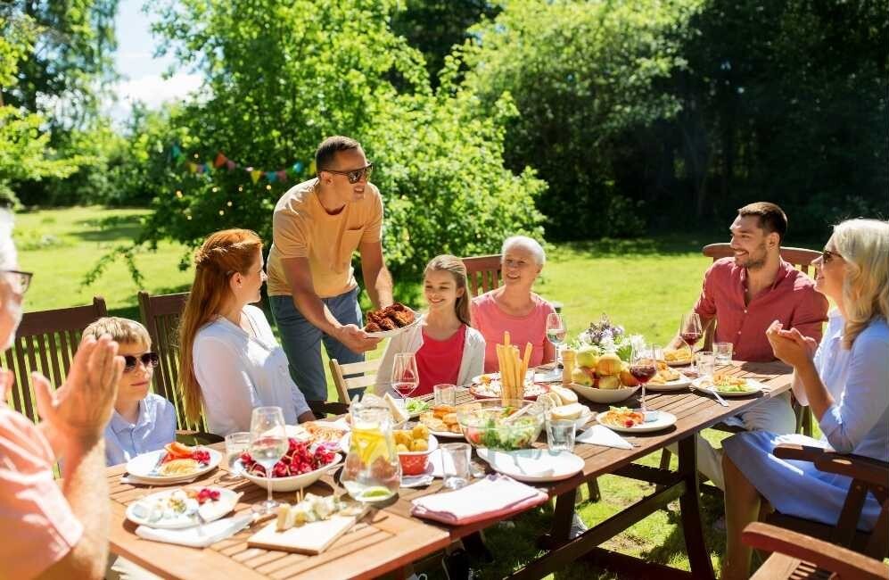 family enjoying garden dining