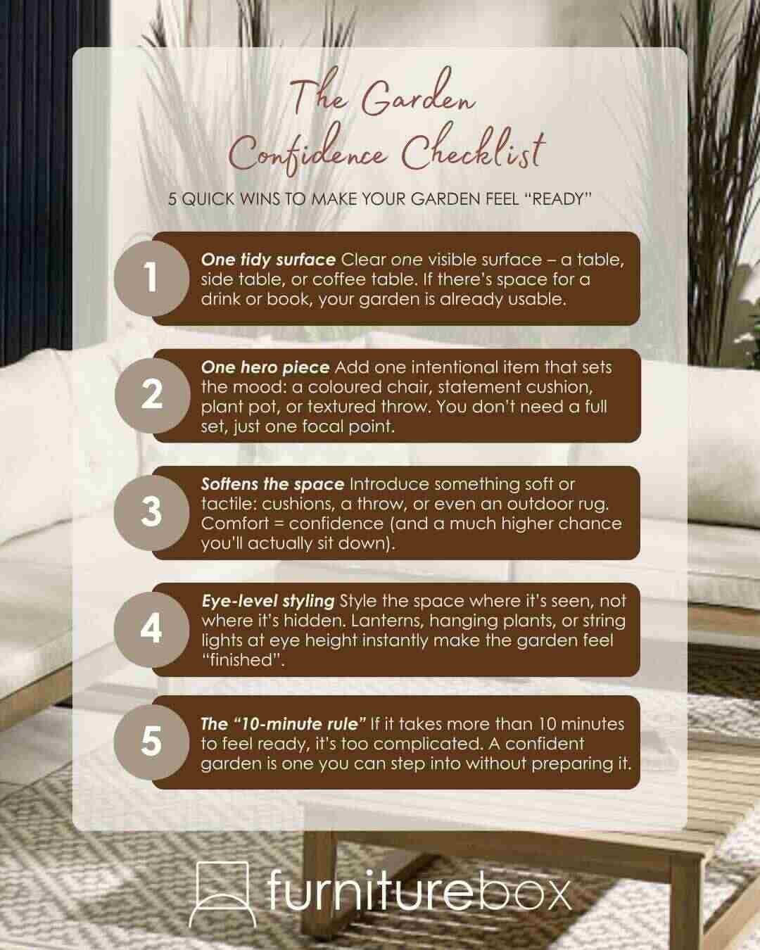 checklist showing 5 quick win actions to gain garden confidence