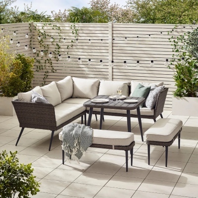 grey rattan corner garden sofa with square dining table