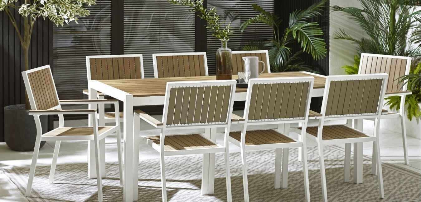 white metal garden table and chairs dining set